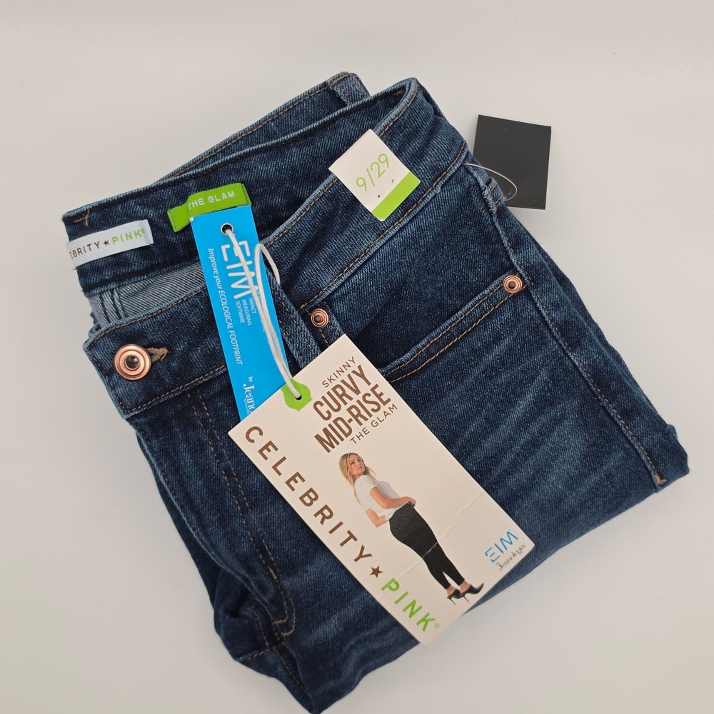 Celebrity Pink Skinny Jeans Womens 9/29 Blue NEW Curvy Mid-Rise‎ The Glam Denim